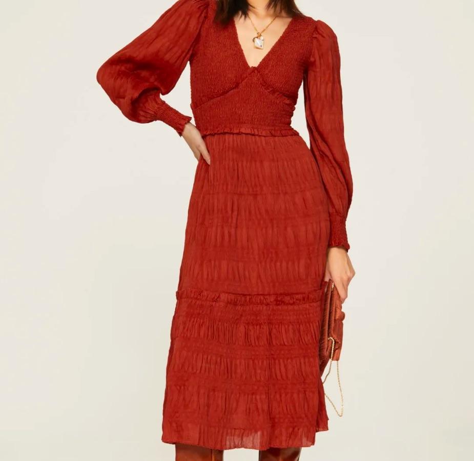 SEA Pasha Pleated Smocked Midi Dress — photo 3 of 5