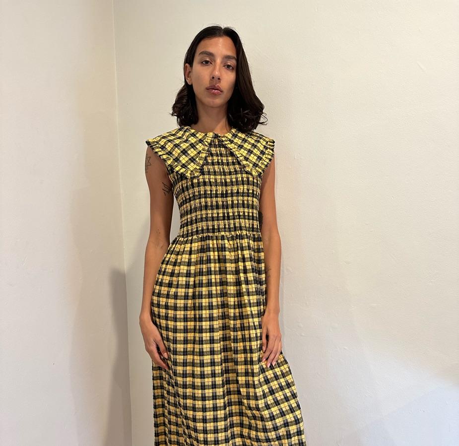 Ganni Seersucker Checkered Dress