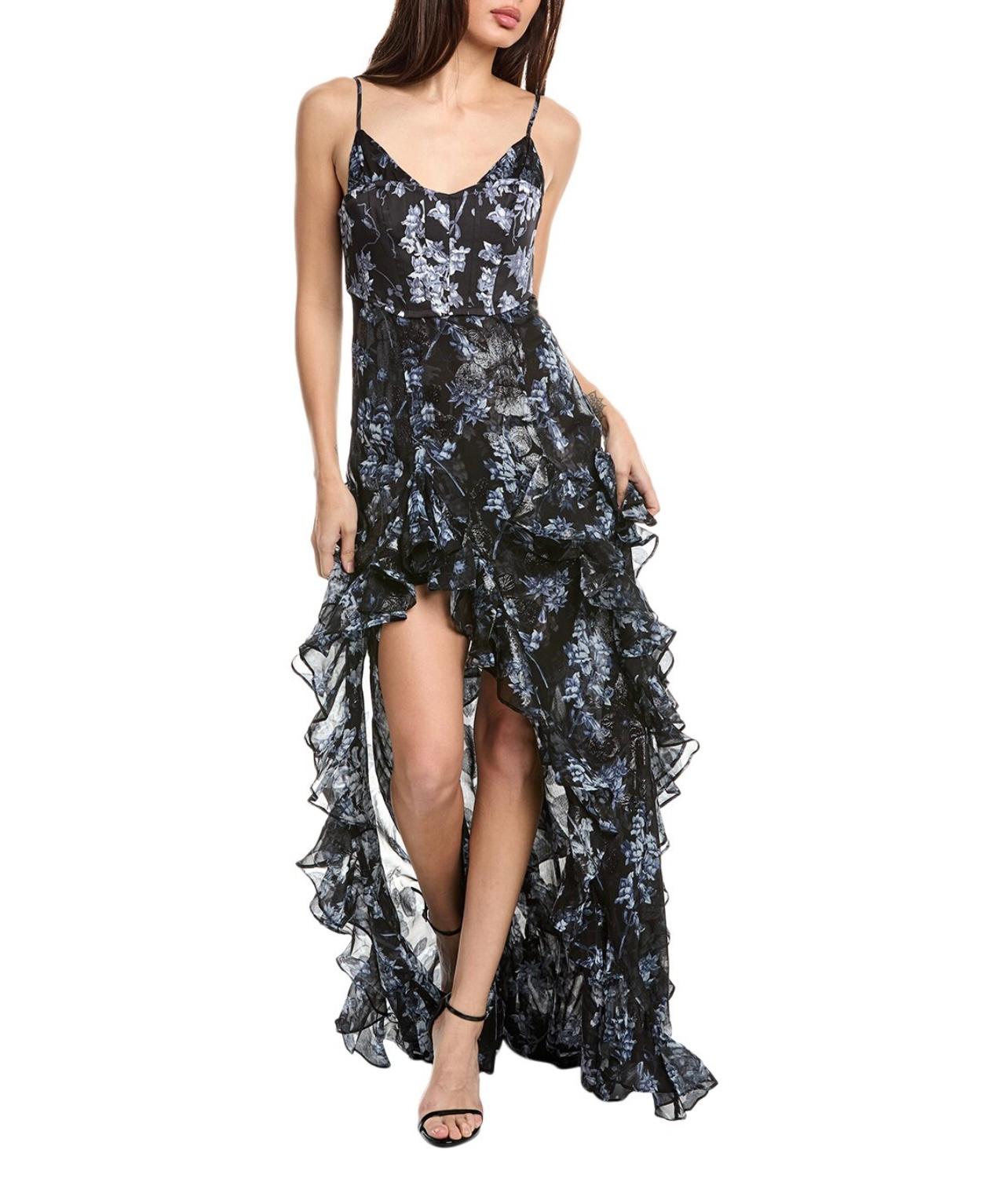Glenda floral-print ruffled gown