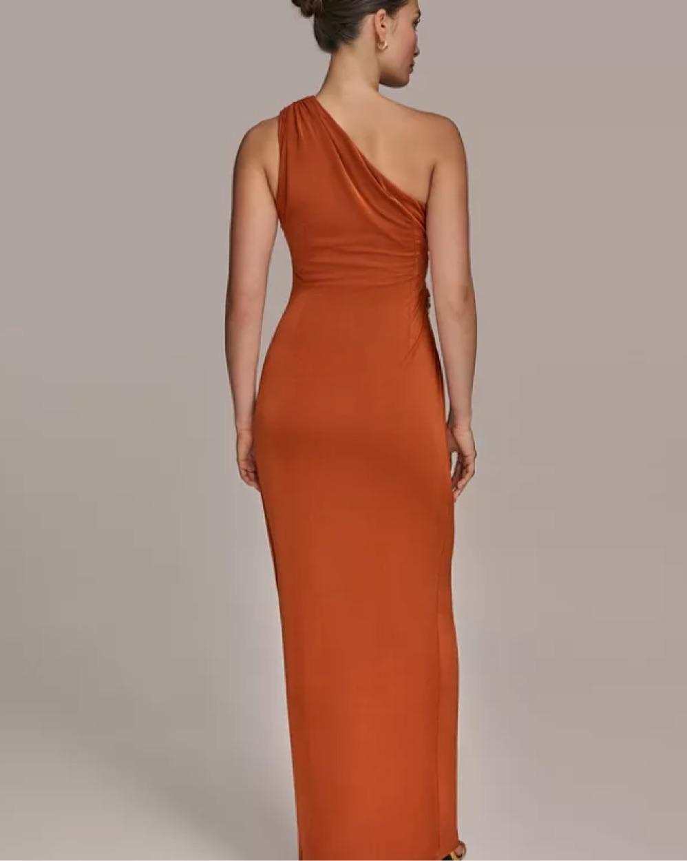 Rust One-Shoulder Gown — photo 2 of 2