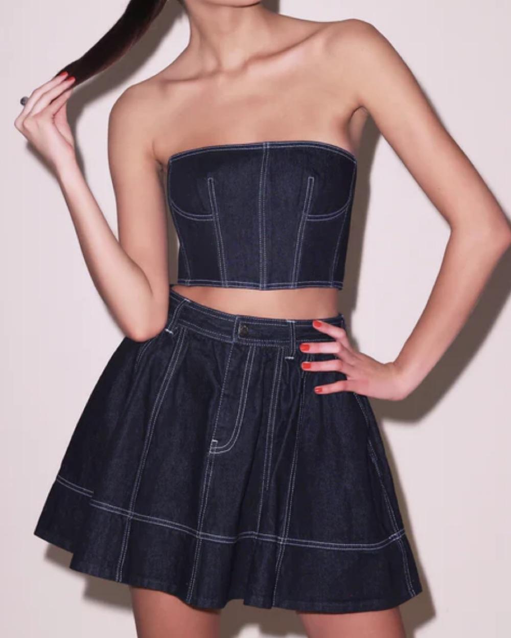 Denim Crop Bustier & Skirt Set — photo 4 of 4