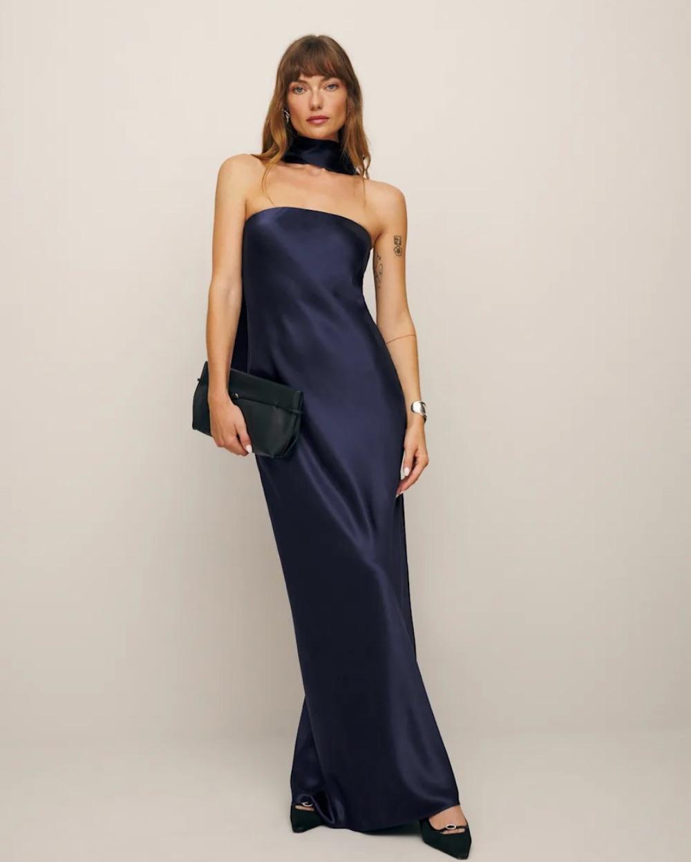 Oren Silk Dress in Navy — photo 3 of 3