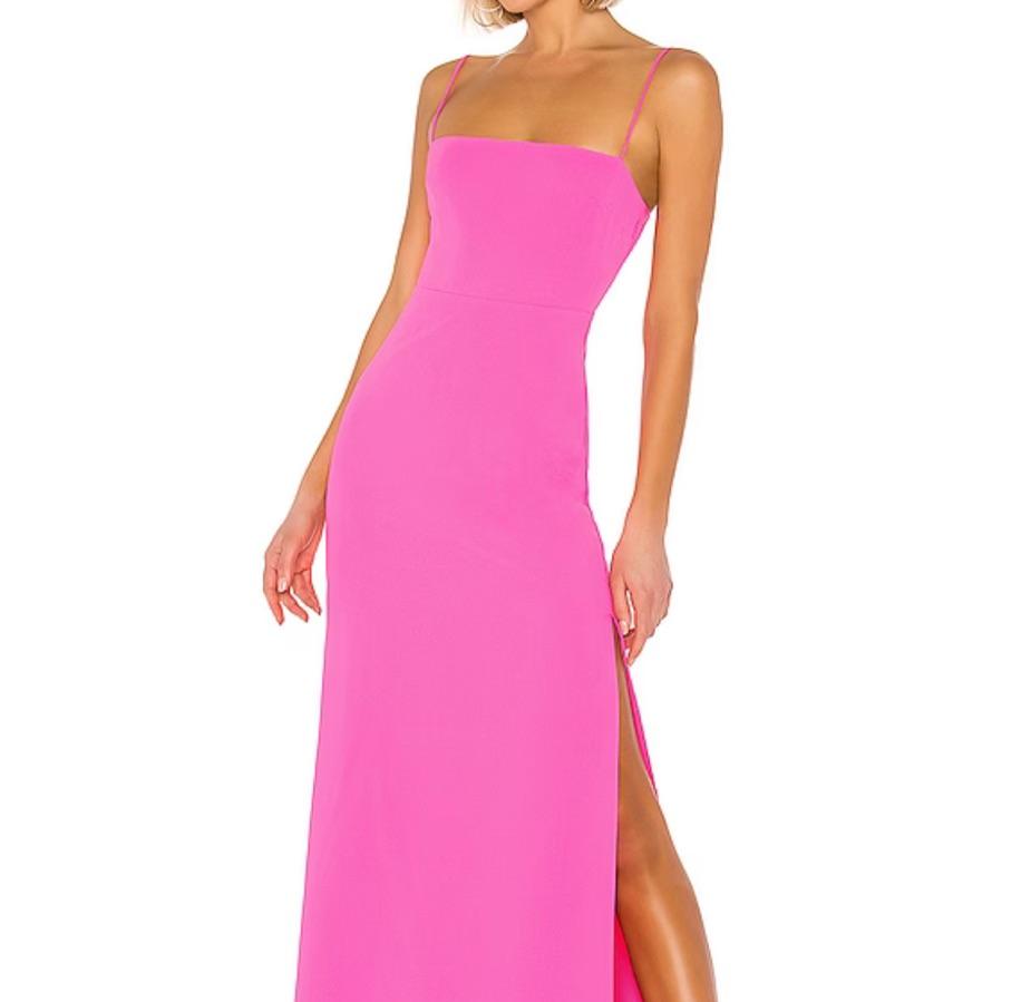 Pink midi/long dress with slit — photo 2 of 3