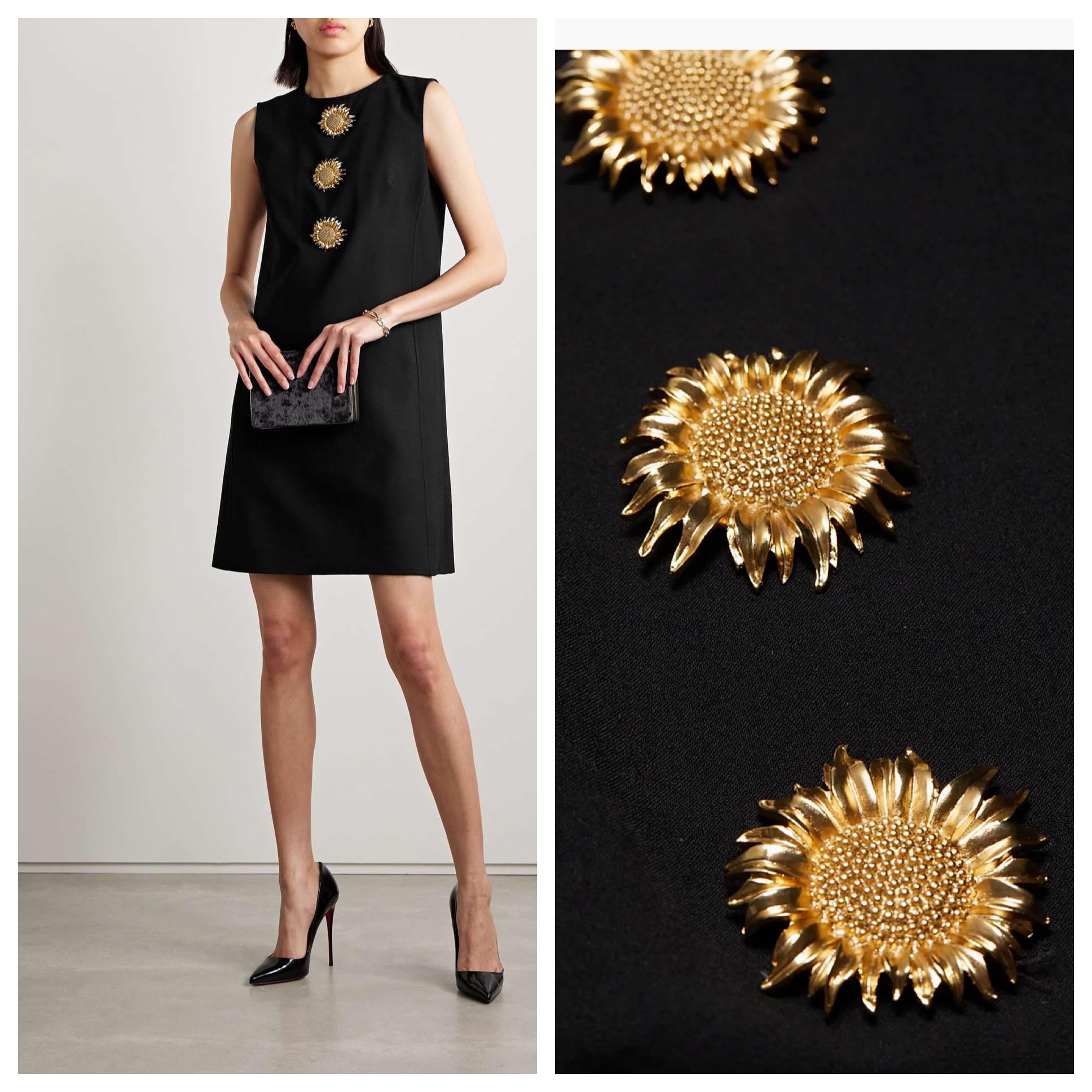 Oscar de la Renta Sunflower Brooch Dress