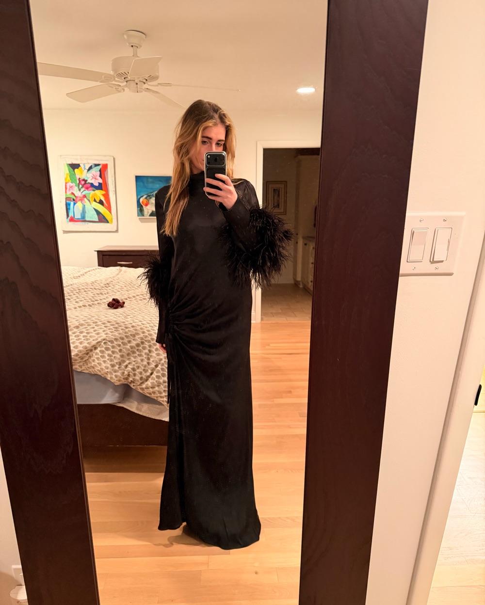 LAPOINTE Black Feather Sleeve Gown — photo 6 of 6