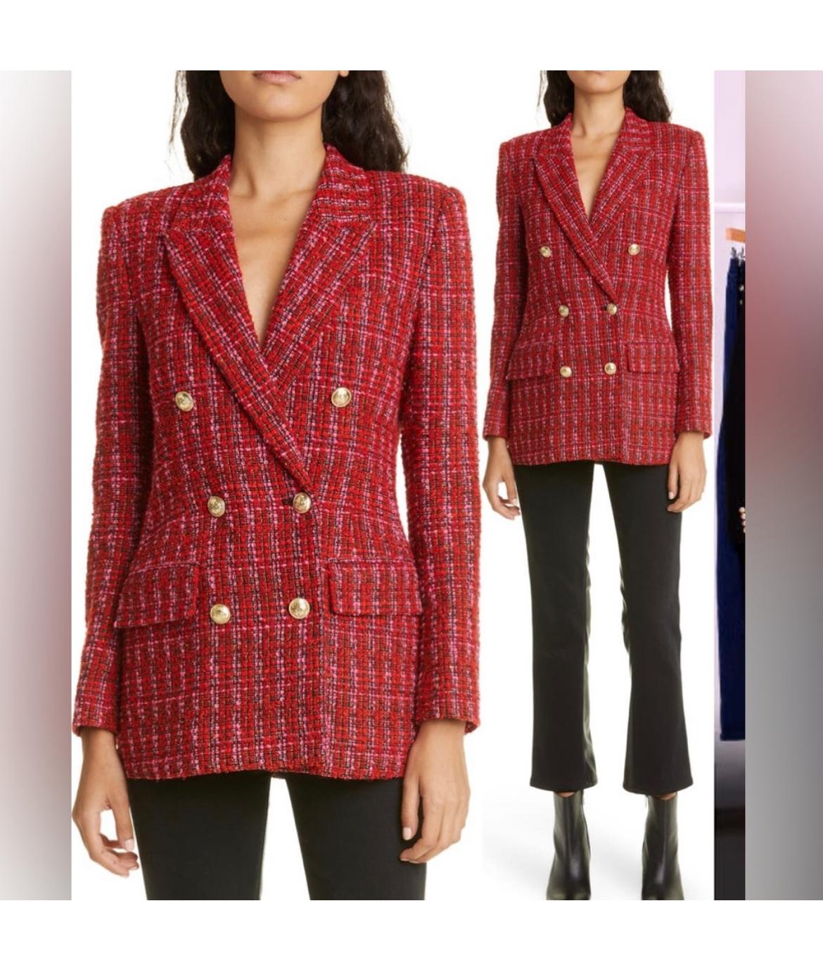 Derek Lam Red and Pink Tweed Blazer