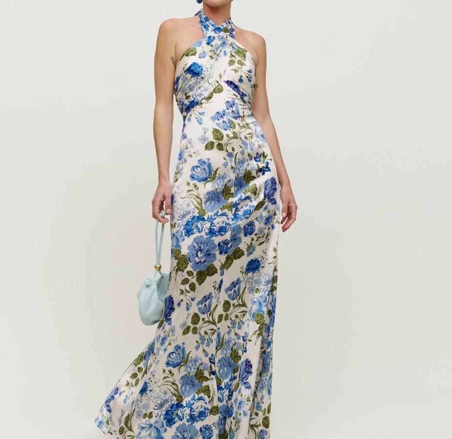 Reformation - Veria blue floral silk dress