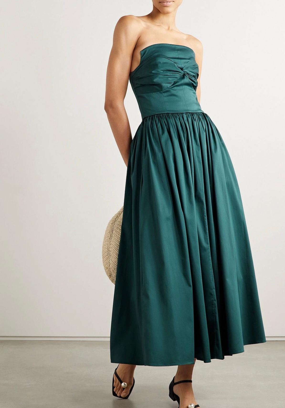 Tove Teal Cotton Sateen Midi Dress 
