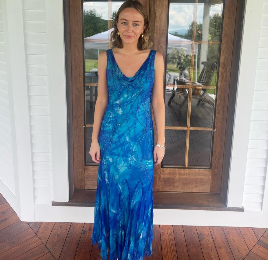 Vintage hand-beaded blue dress