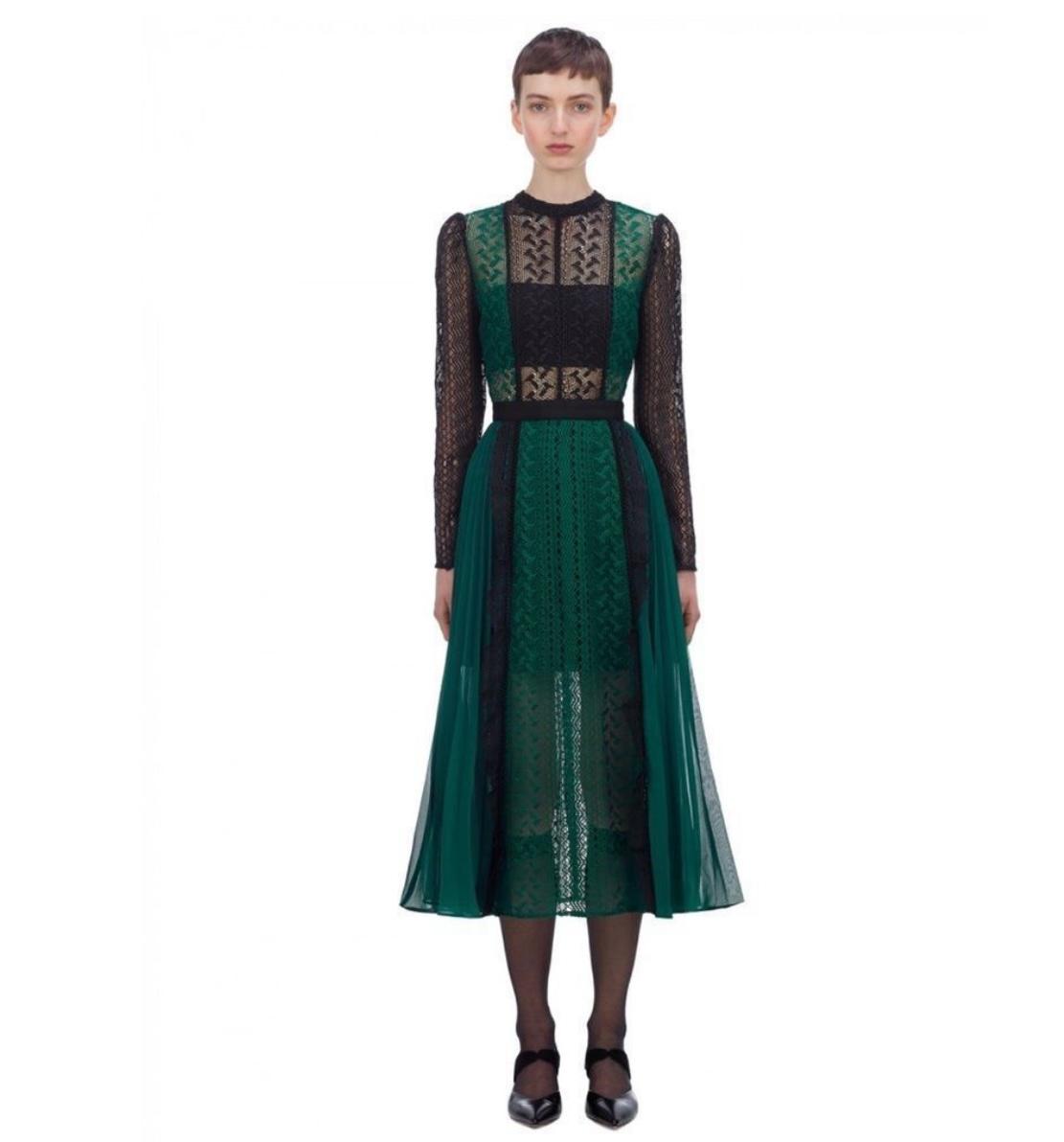 Self-Portrait | Green & Black Lace Dress