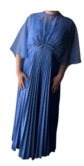Blue Pleated Cape Dress — photo 3 of 4