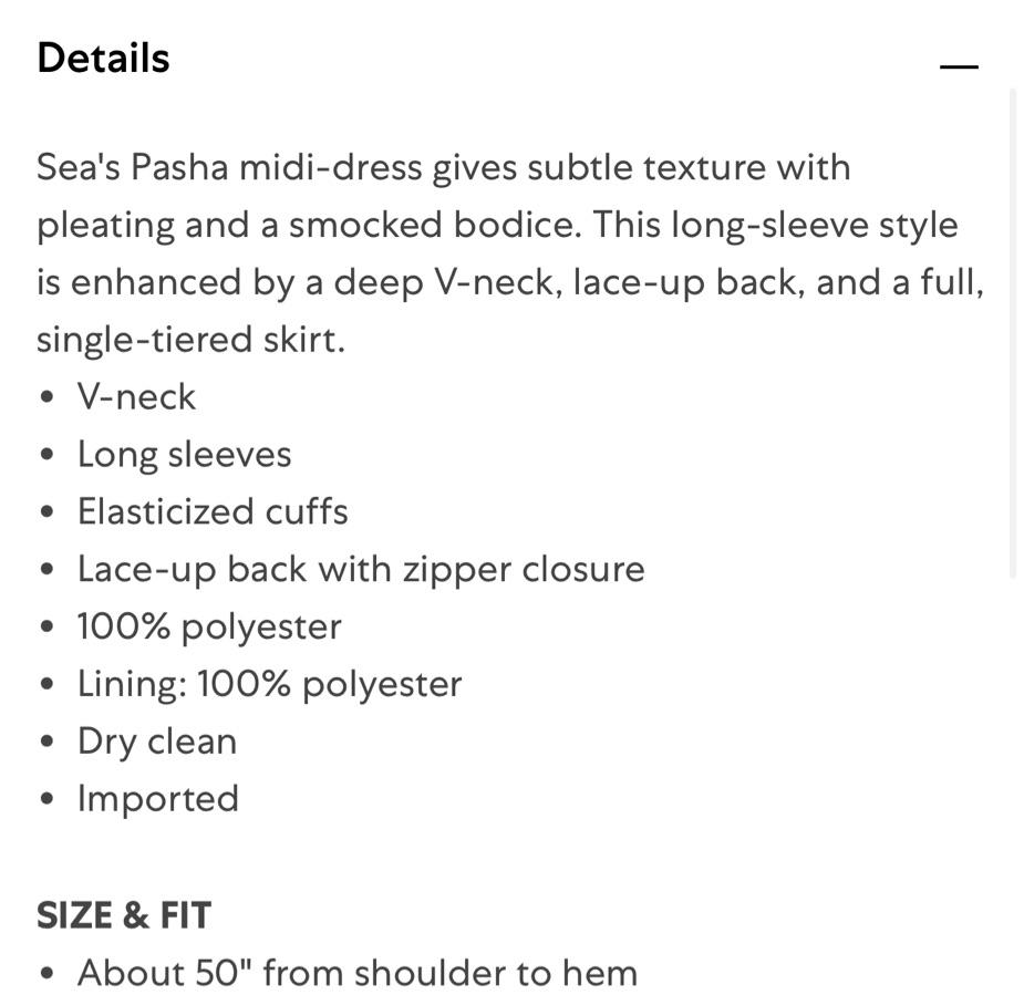 SEA Pasha Pleated Smocked Midi Dress — photo 5 of 5