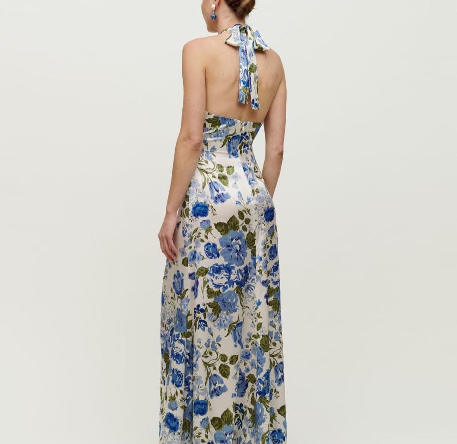 Reformation - Veria blue floral silk dress — photo 2 of 3