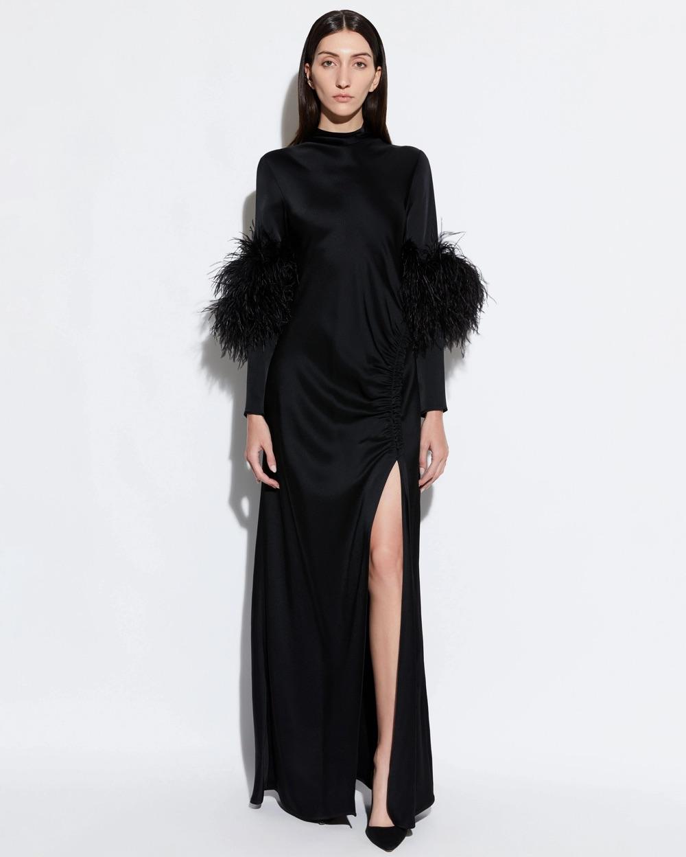 LAPOINTE Black Feather Sleeve Gown — photo 1 of 6
