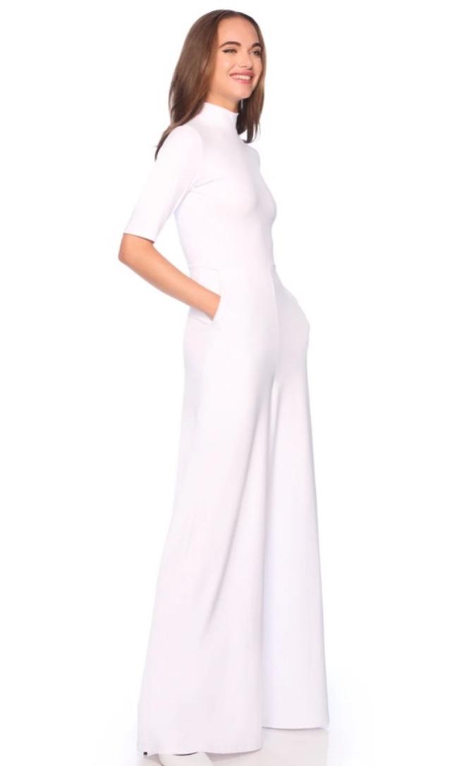Mock Neck Short Sleeve Jumpsuit White — photo 2 of 3