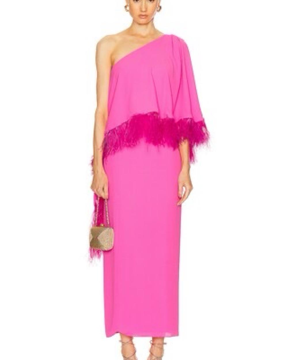 Nervi Pink Feathered One-Shoulder Dress — photo 2 of 3