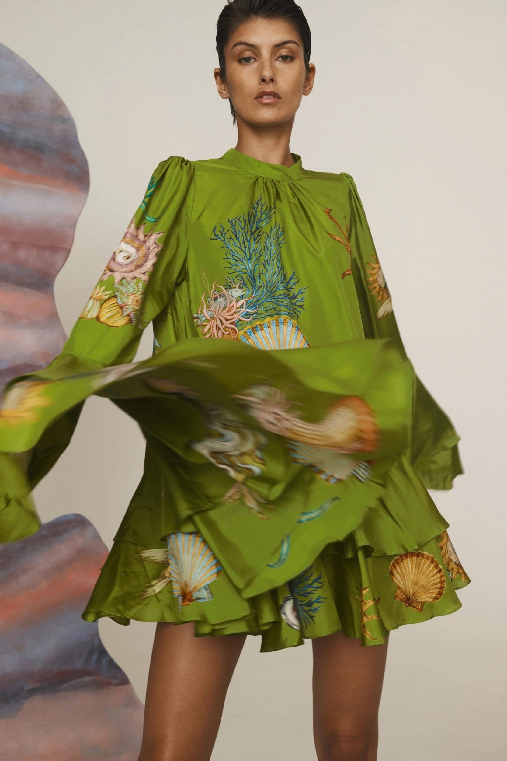 alemais aquatica silk mini dress