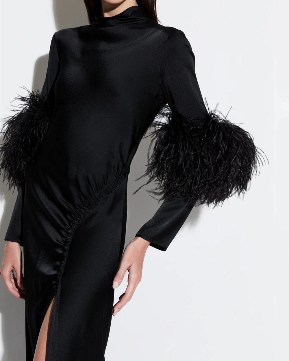 LAPOINTE Black Feather Sleeve Gown — photo 3 of 6