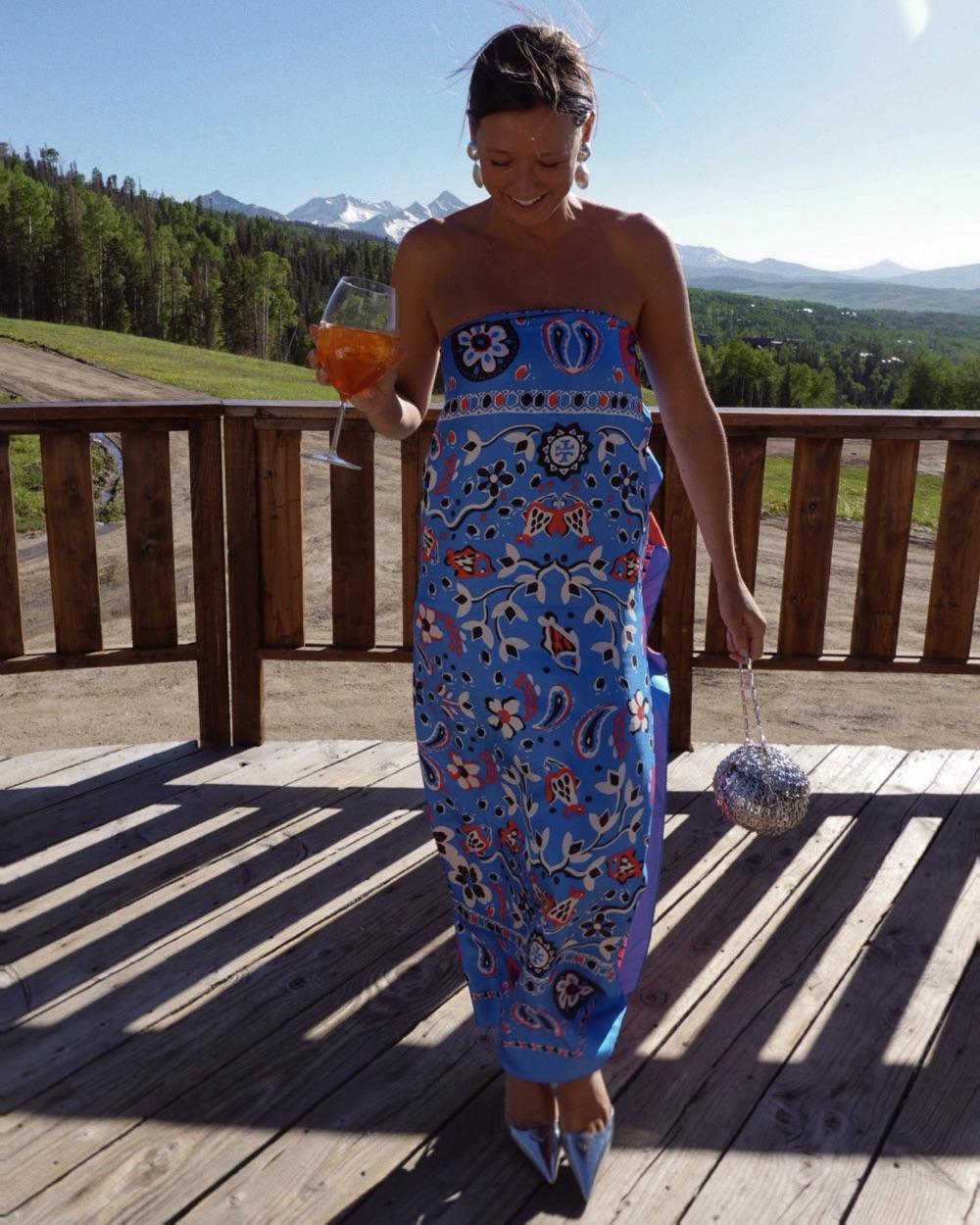 Blue Strapless Paisley Dress
