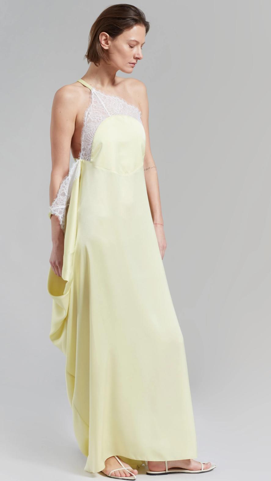 One Shoulder Lace Slip Dress Pale Yellow — photo 1 of 3