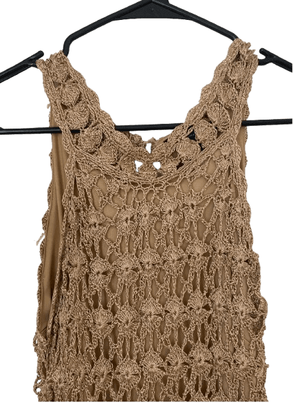 Beige Crochet Dress with Gold Overlay — photo 2 of 2