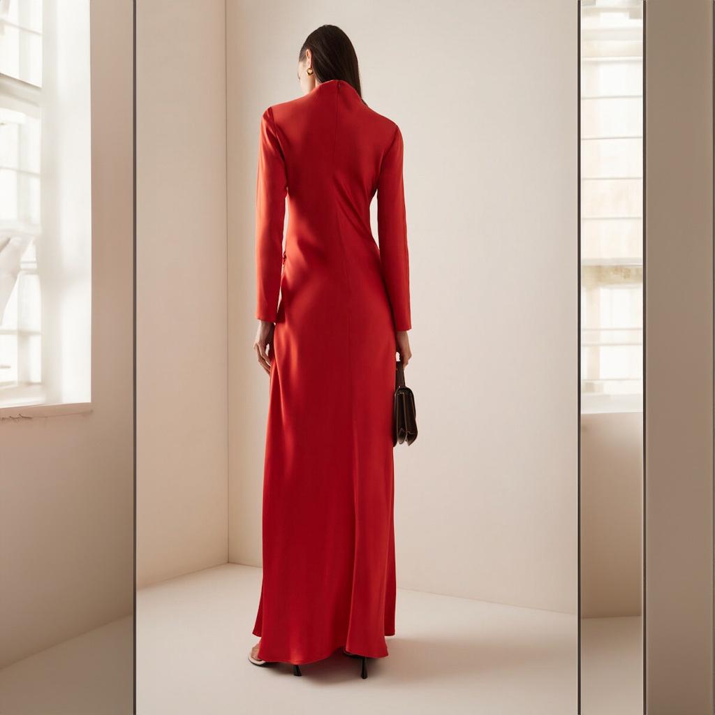 LAPOINTE Red High-Neck Gown — photo 3 of 4