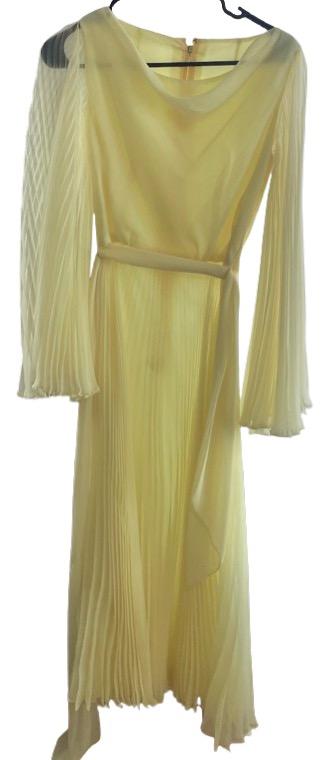 Vintage Chiffon Yellow Pleated Dressge — photo 1 of 2