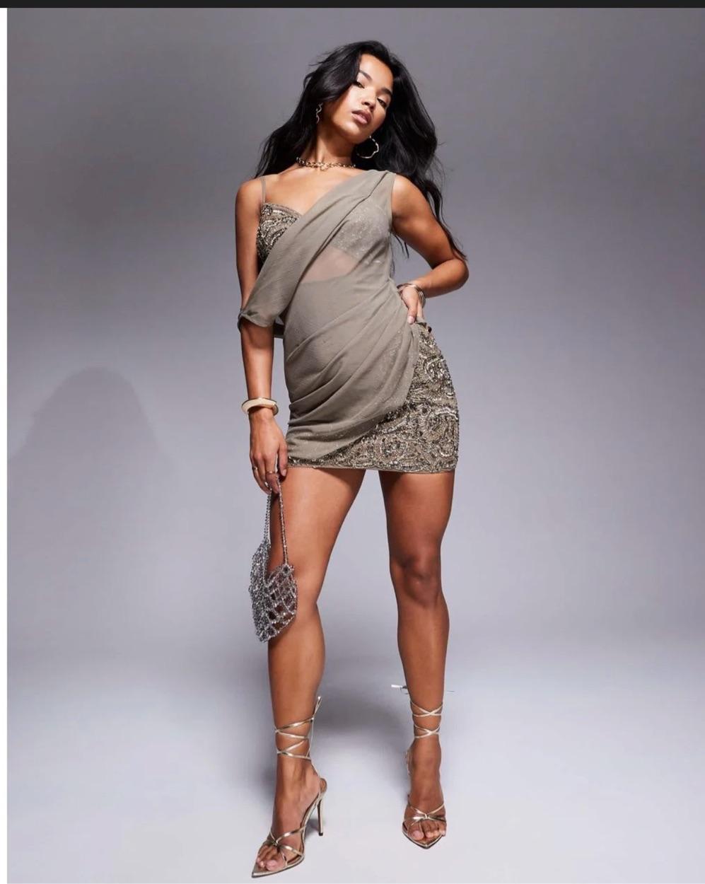 Gray Detail Draped Chiffon Mini Dress — photo 2 of 3