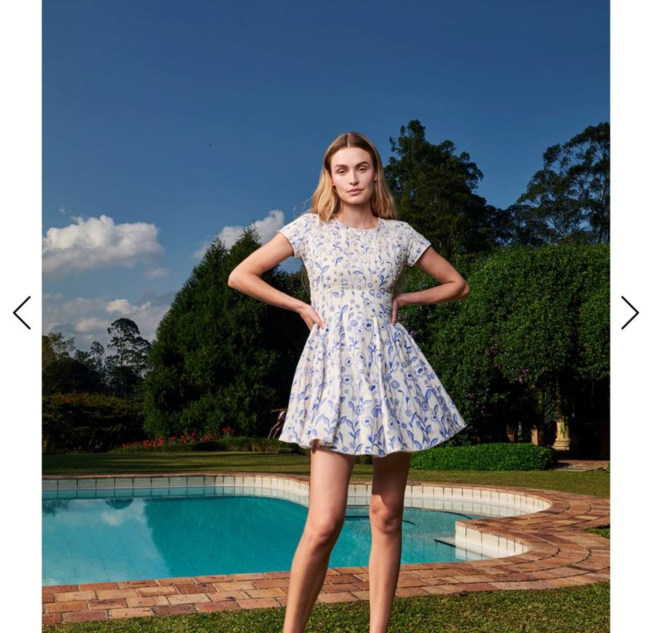 Aqua linen embroidered mini dress — photo 2 of 5