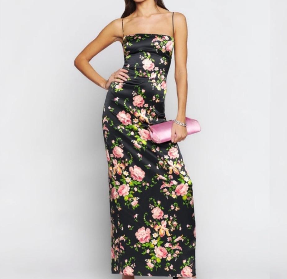 reformation black silk floral dress — photo 2 of 3