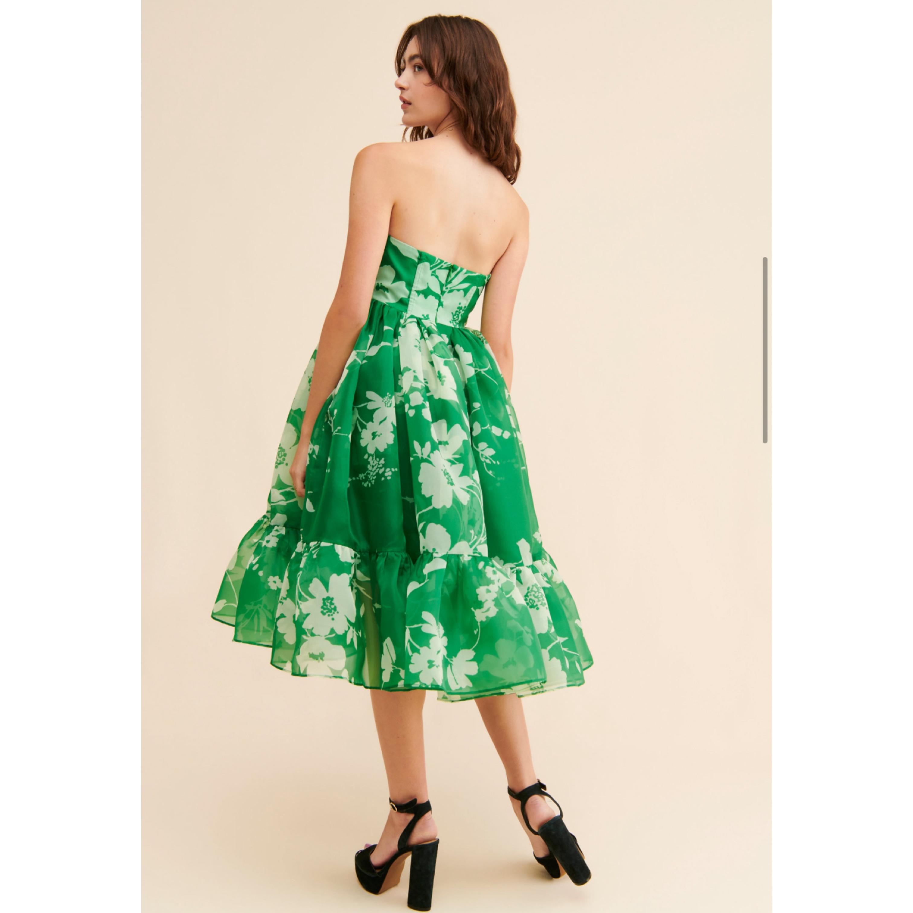 Selkie | Green Floral Strapless Dress — photo 2 of 2