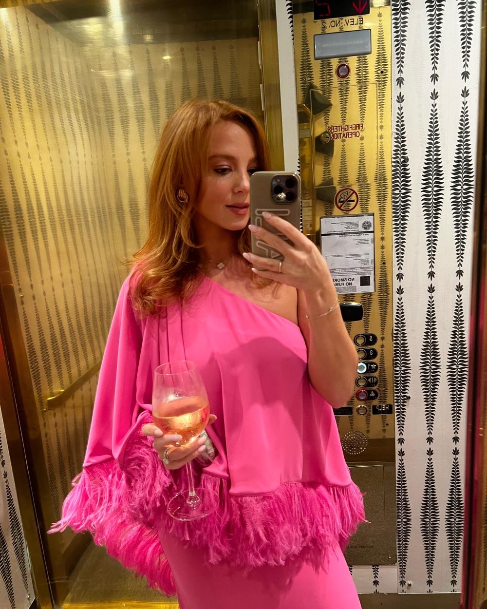 Nervi Pink Feathered One-Shoulder Dress — photo 1 of 3