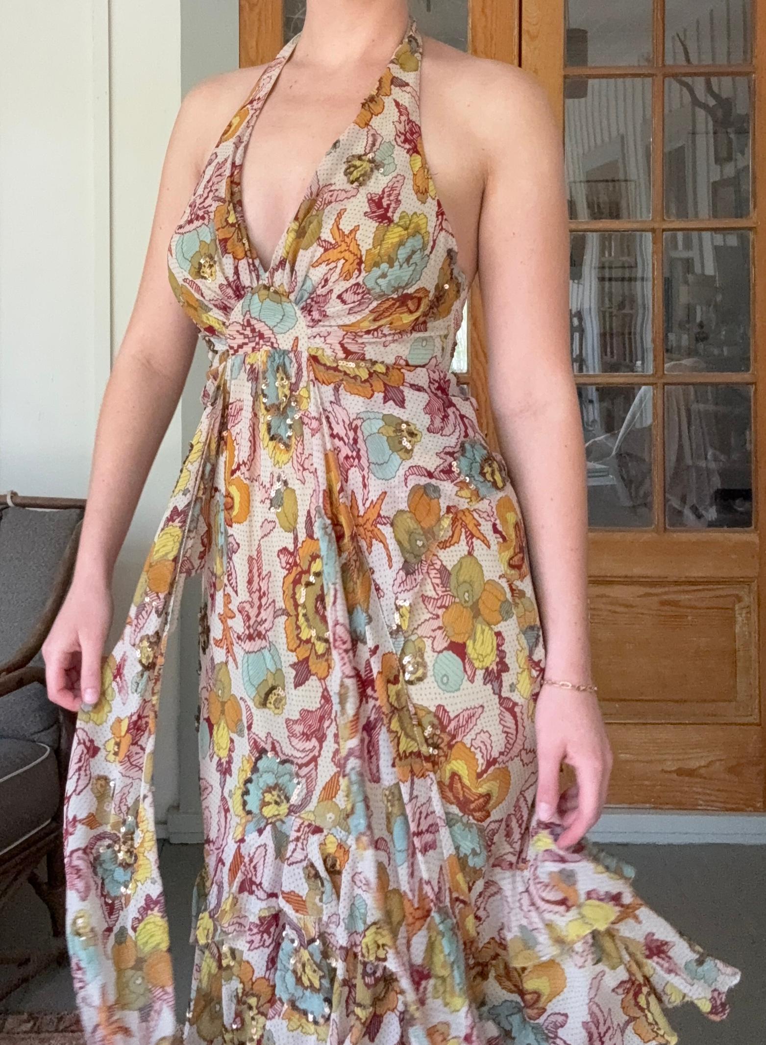 Floral Silk Halter Dress — photo 3 of 4