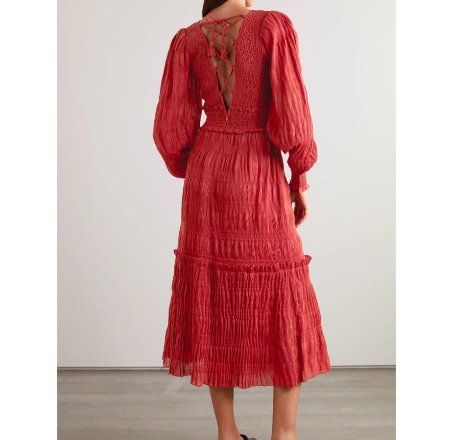 SEA Pasha Pleated Smocked Midi Dress — photo 4 of 5