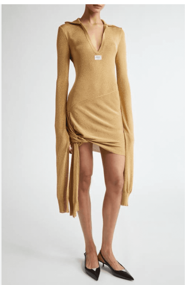 Coperni Knotted Gold Mini Dress
