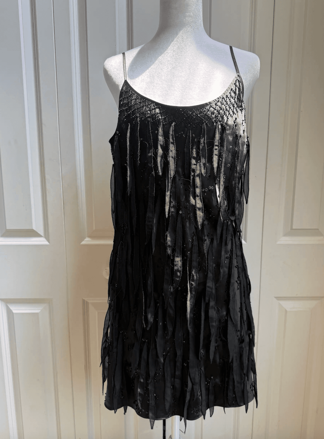 Vintage Guess Black Beaded Fringe Mini Dress