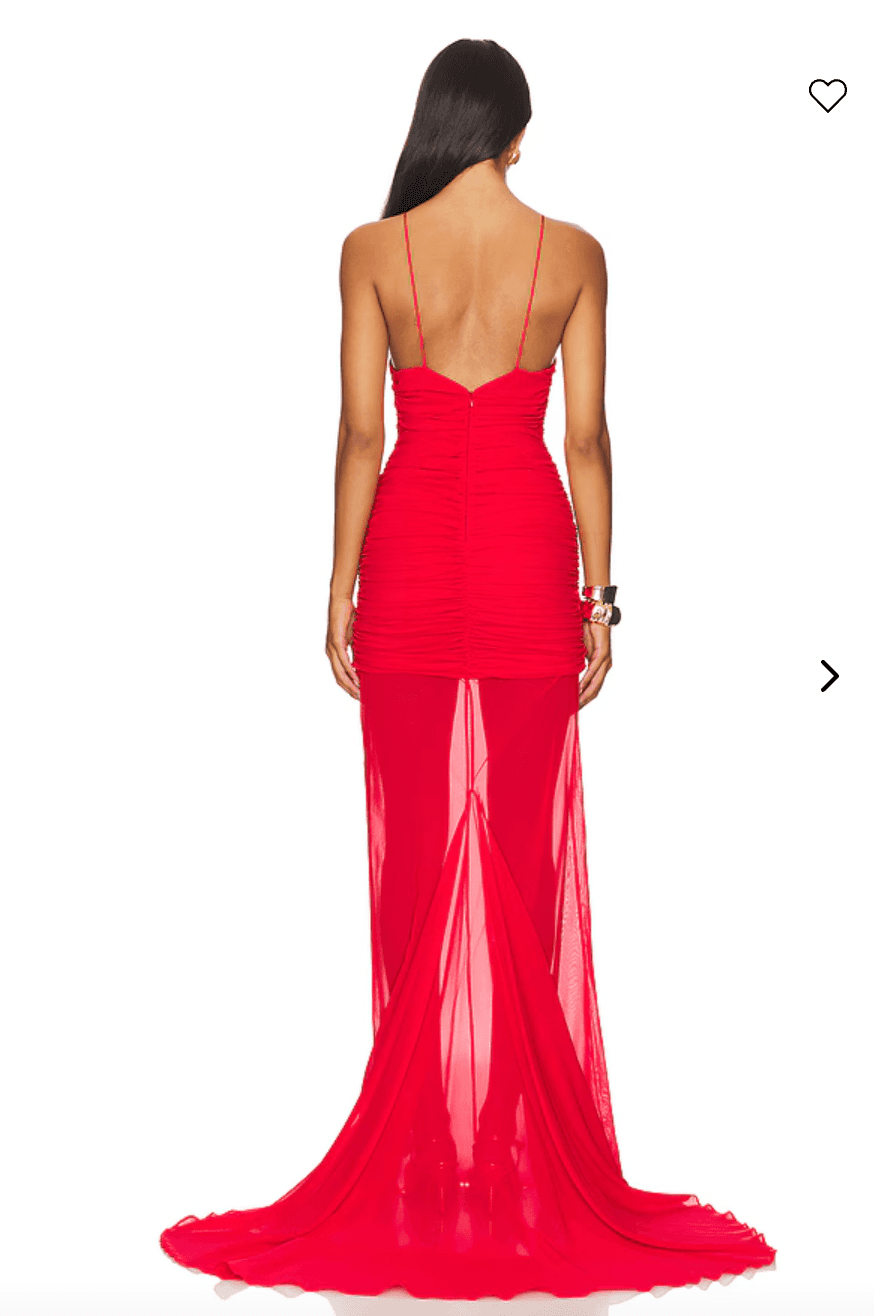 Red Gathered Dress With Train In Red — photo 2 of 2