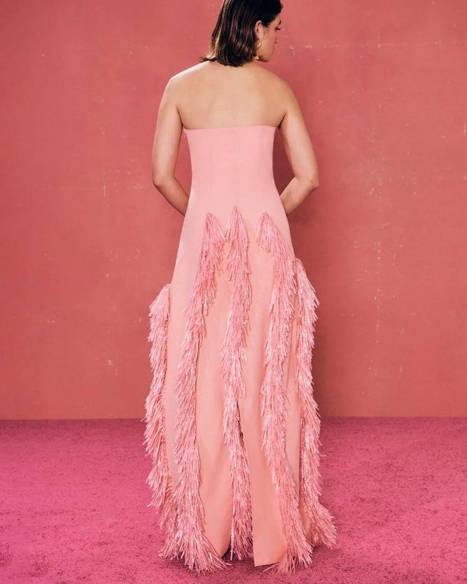 Strapless Pink Fringe Dress — photo 2 of 3