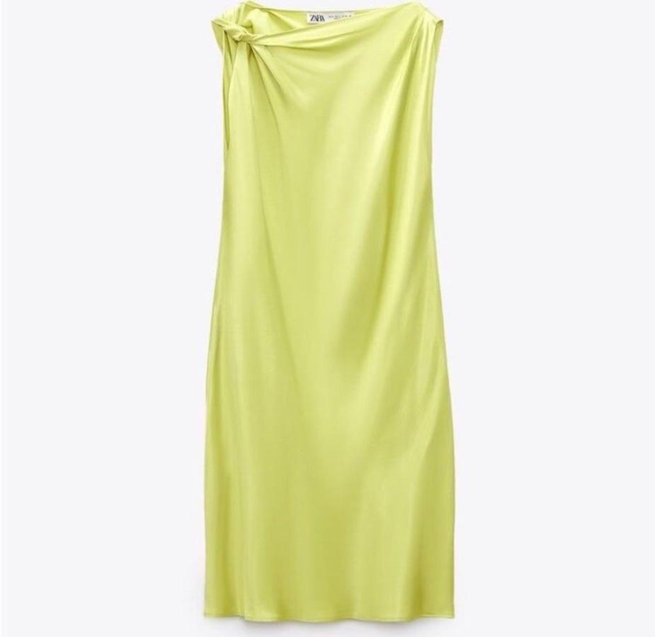 Chartreuse Silky Mini Dress — photo 4 of 5