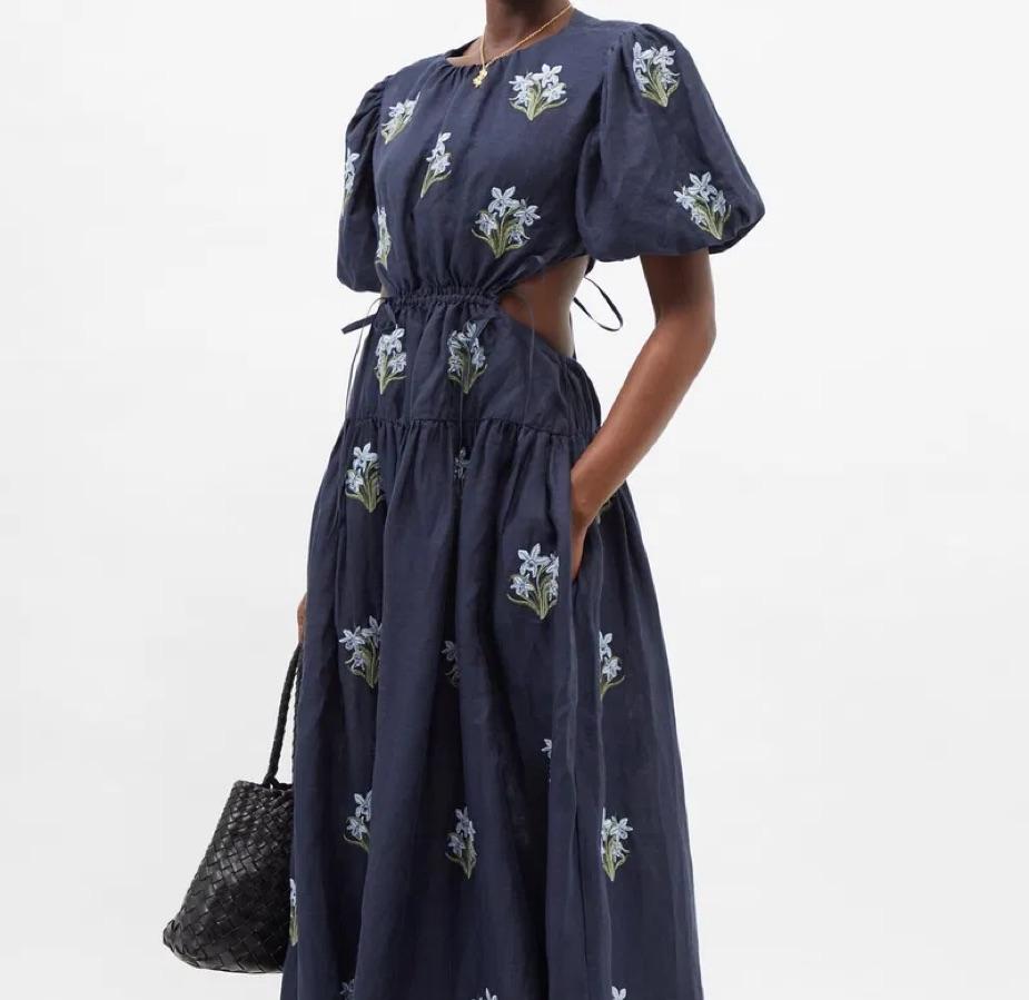 AGUA BY AGUA BENDITA Samba Floral-Embroidered Linen Maxi Dress