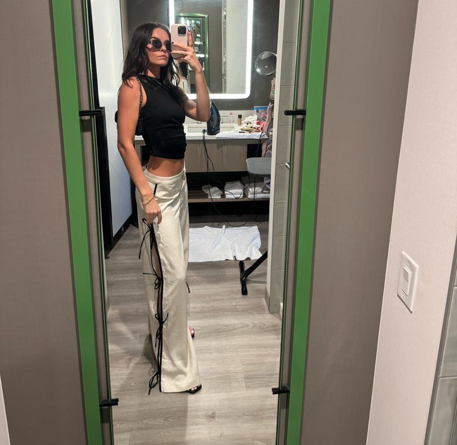 WeWoreWhat tie leather pants
