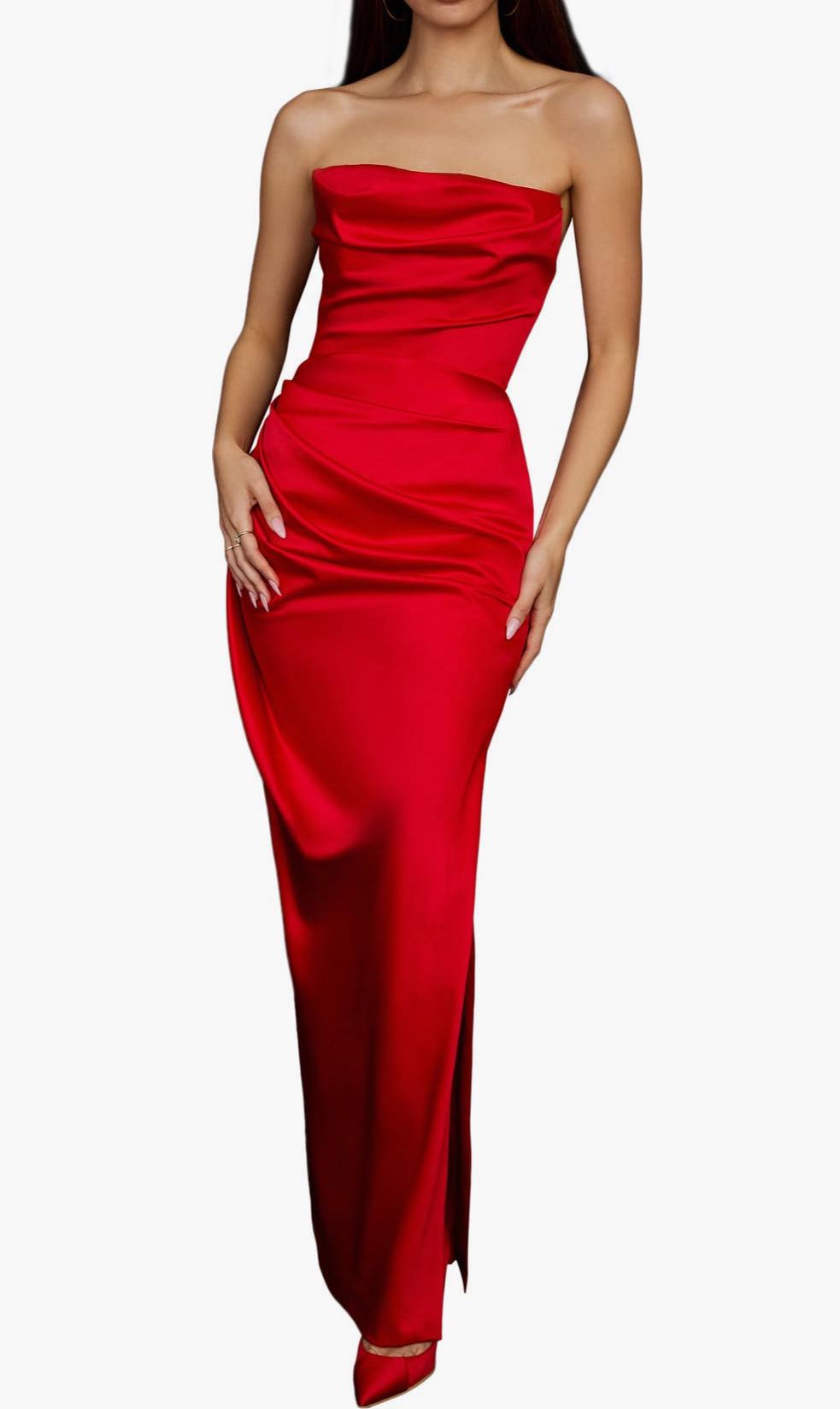 Strapless Red Evening Gown