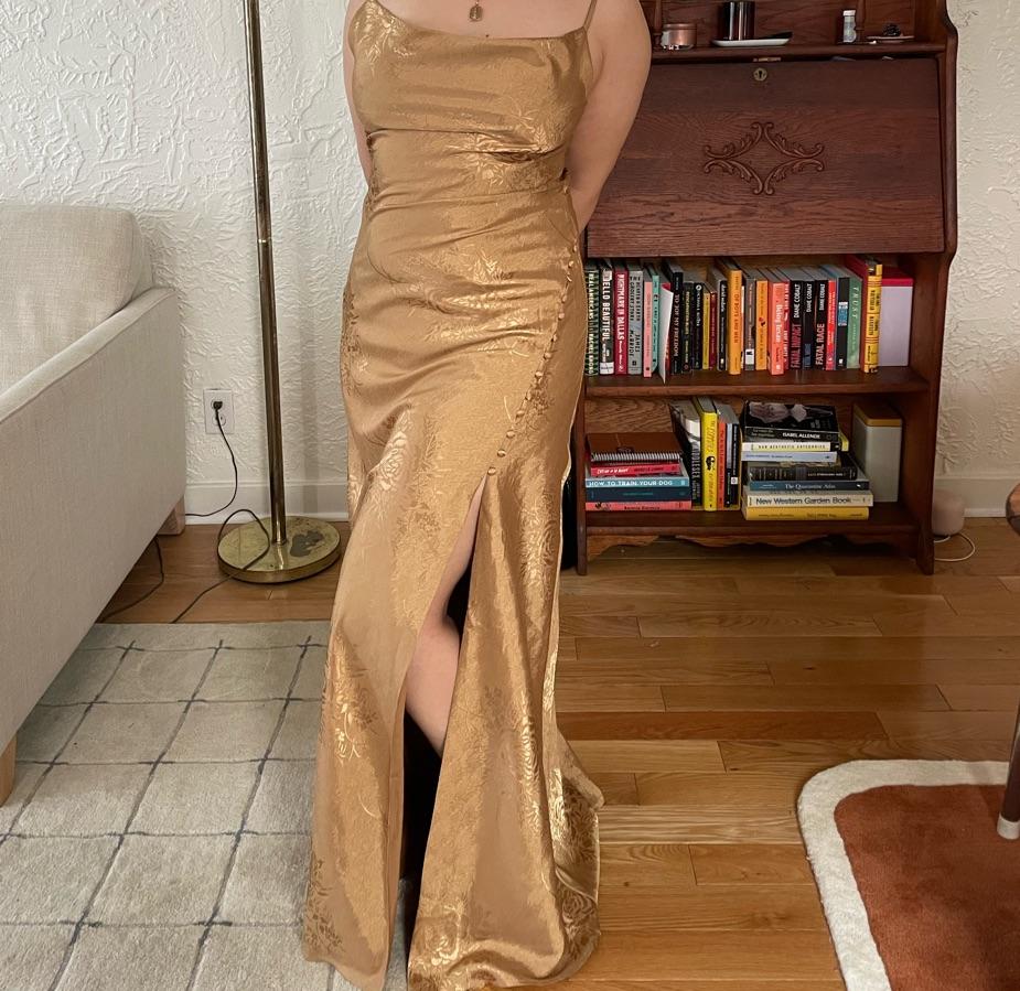 Gold Floral silky Long Dress