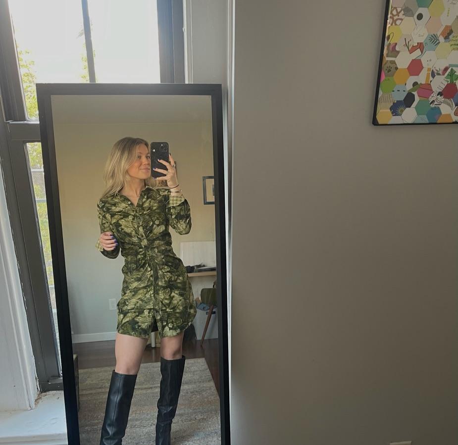 Green corduroy button dress