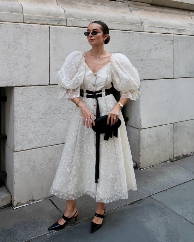 And belted puff sleeve midi
