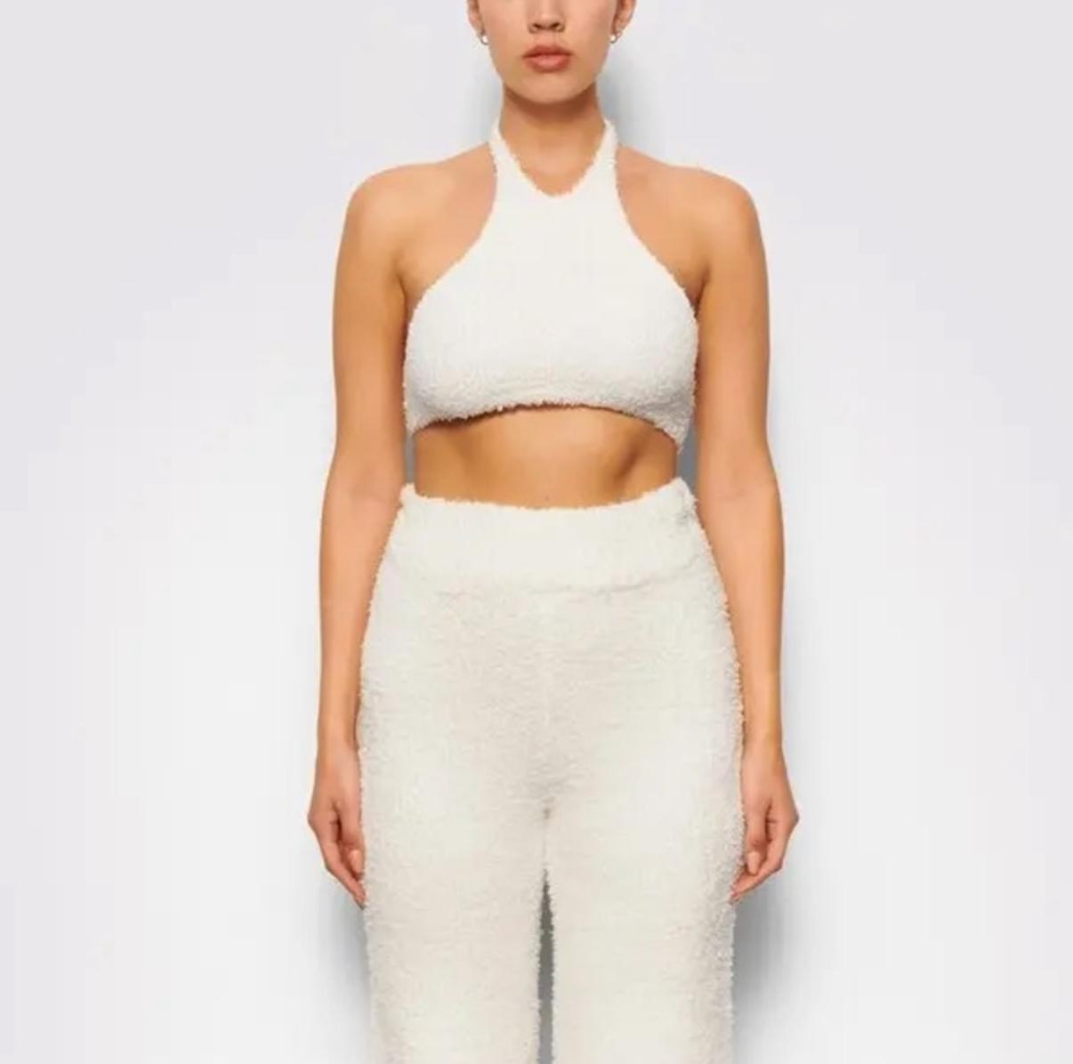 Cozy Knit Halter Bra Top White/Bone