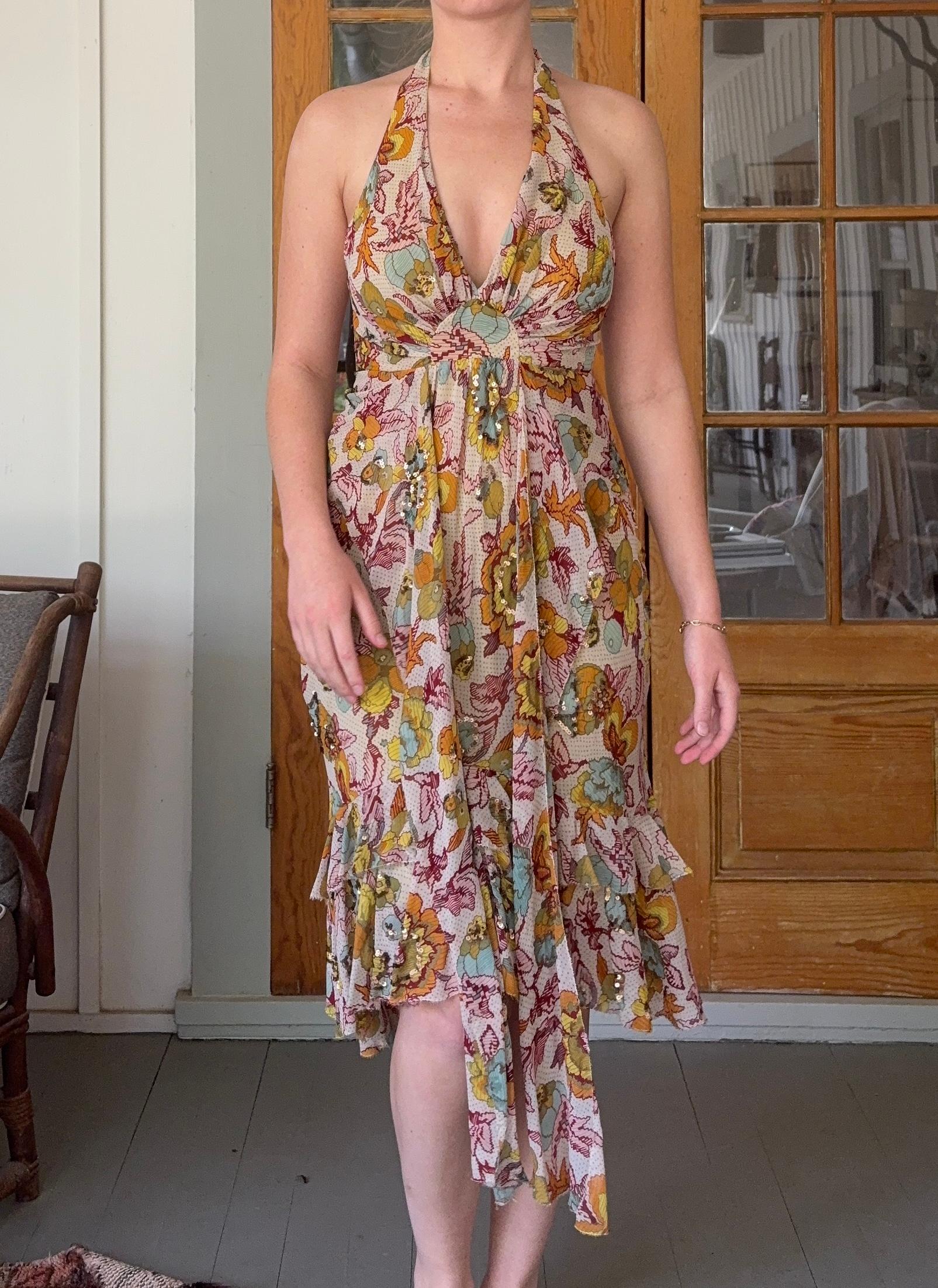 Floral Silk Halter Dress