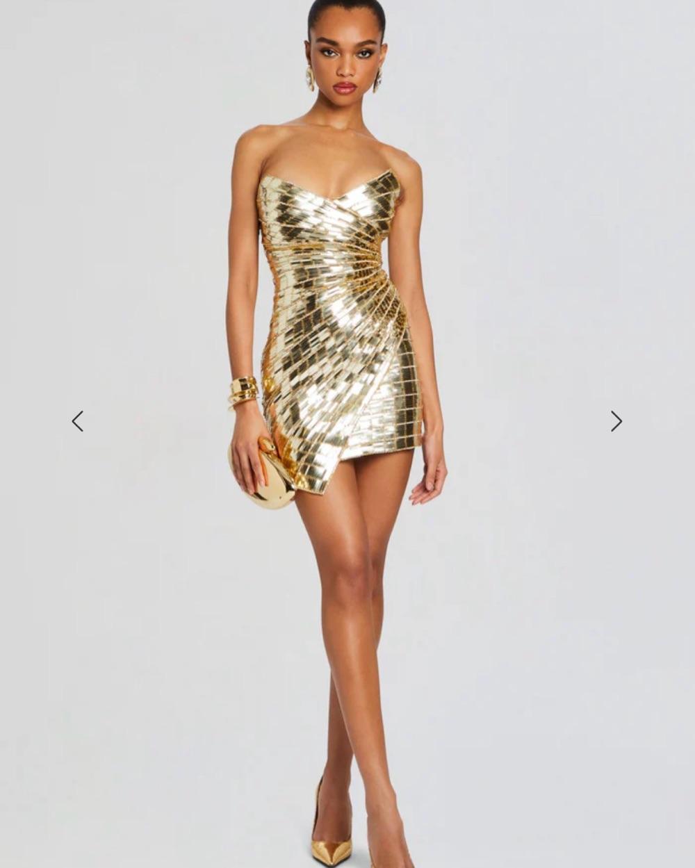 Retrofete Aura Gold Strapless Mini Dress