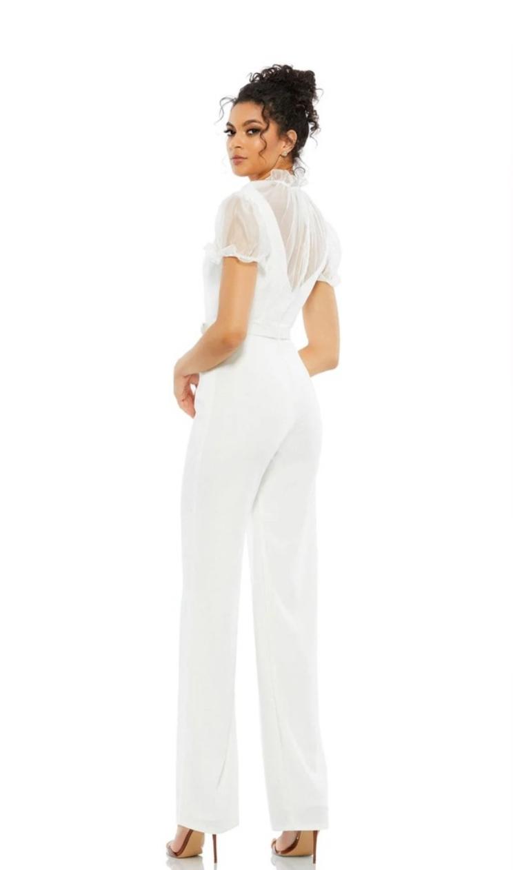 Ieena Mac Duggal White Belted Jumpsuit — photo 2 of 3