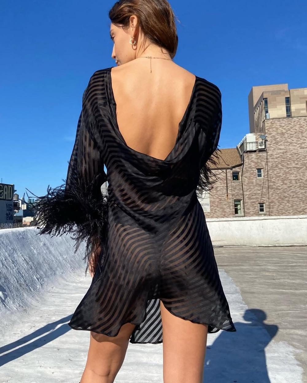 Dana Foley Feather Cowl Dress